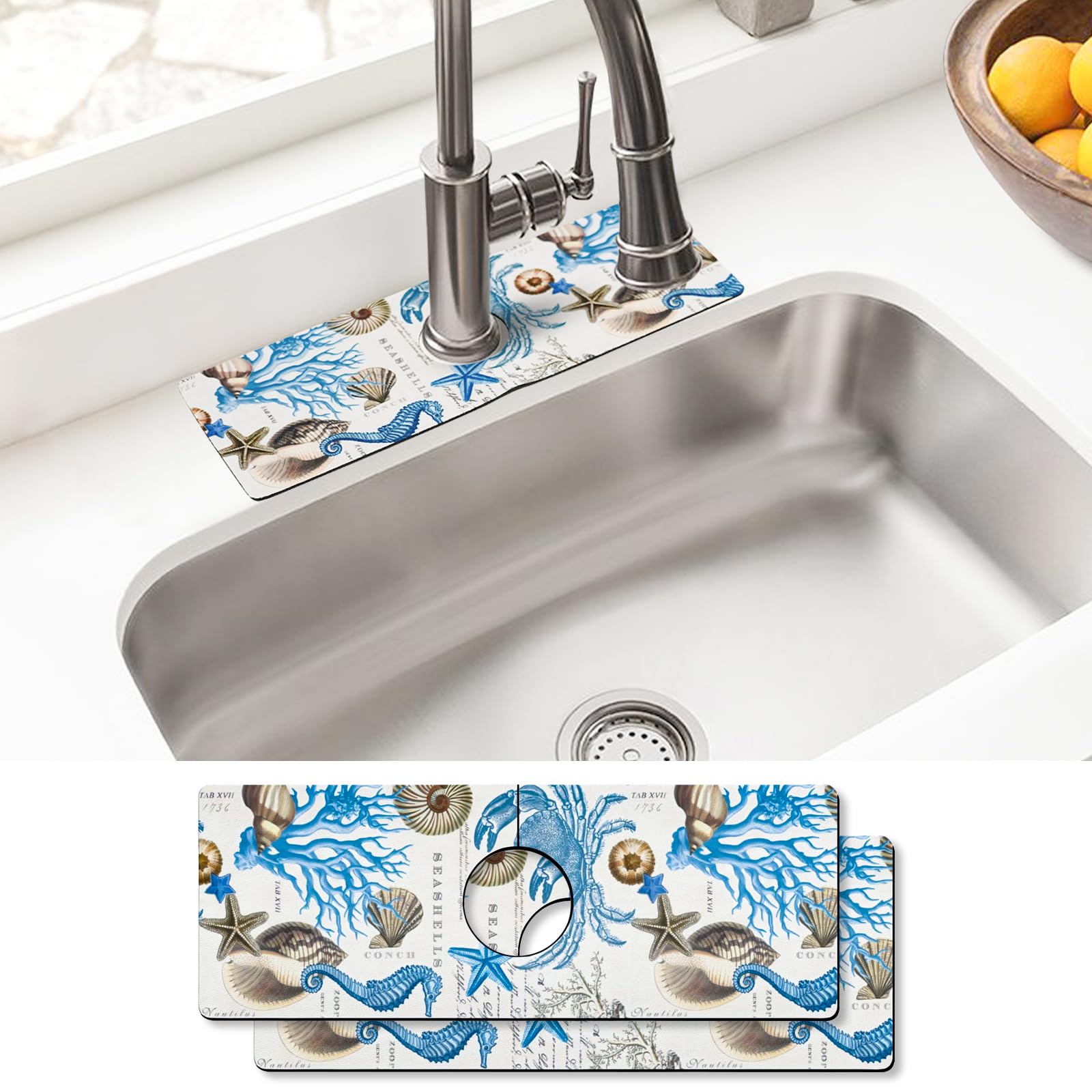 Sink Faucet Absorbing Mat, 2 Pack Drying Mat Around Faucet Sink Splash Guard Behind Faucet Sinkmat For Kitchen Bathroom Island Rv 24 * 5.5 Inch (60 * 14 cm)